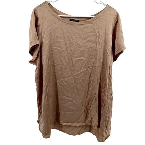 Eileen Fisher Bateau Neck T Shirt Oversized Pullover Breathable Silk Peach XL - Picture 1 of 5